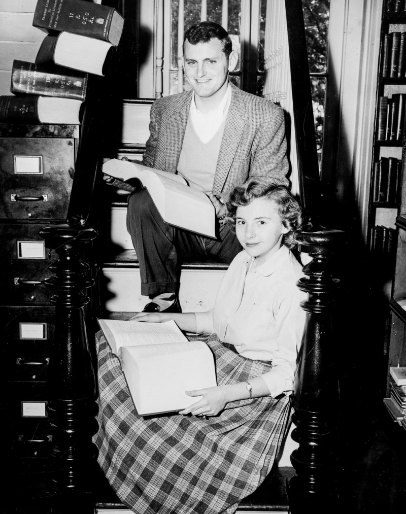 Two student reading in the library