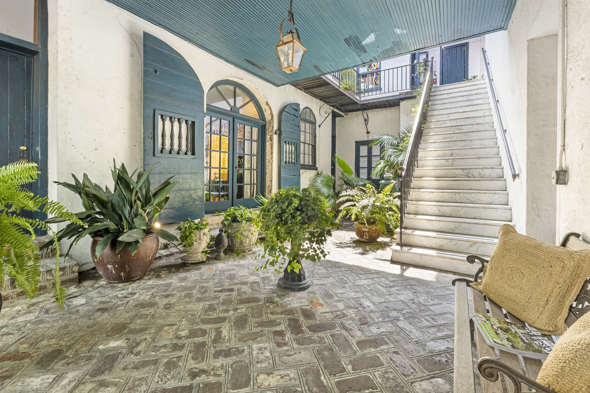 blue painted old patio entrance 